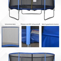 HOMCOM Trampolin mit Sicherheitsnetz Gartentrampolin für Innen- und Außenbereich Fitnesstrampolin für Jugendliche und Erwachsene Stahl Blau+Schwarz bis 113,6 kg Ø305 x 248H cm(m-5)