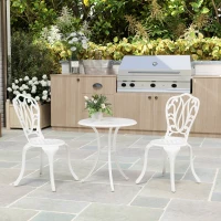 Outsunny 3 Piece Garden Bistro Set, Cast Aluminium Outdoor Furniture Set with Umbrella Hole for Balcony, Porch, Patio, White(m-9)