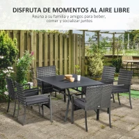 Outsunny Juego de Muebles de Jardín para Exterior de Ratán de 7 Piezas Incluye 6 Sillas con Cojines y Mesa de Metal Gris(m-4)