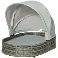 PawHut Wicker Covered Dog Bed with Canopy Outdoor Pet Sofa with Cushion Waterproof for Small Medium Dogs, Grey(m-11)