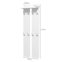 HOMCOM Perchero para Recibidor de Pared con 8 Ganchos y Estante para Entrada Pasillo 55x21,3x170 cm Blanco(m-3)