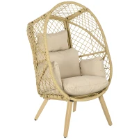 Outsunny Fauteuil œuf sur pied en résine effet rotin avec coussins polyester, structure en métal, dim. 88x85x143 cm(m-10)