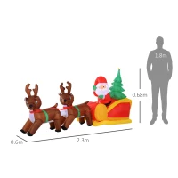 HOMCOM Large Self-inflating Inflatable Xmas Santa Claus Sledge Sleigh w/Reindeer LED Outdoor Blow Up Christmas Decoration(m-3)