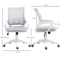 HOMCOM Silla de Escritorio de Malla Giratoria con Altura Ajustable Función de Basculante y Reposabrazos Carga 120 kg Gris(m-3)