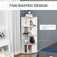 HOMCOM 4-Tier Corner Open Shelf Bookcase Fan Bookshelf Plants Stand Wood Freestanding Unit, 40x40x120cm, White(m-4)
