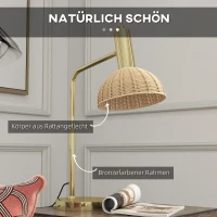 HOMCOM Tischlampe mit Rattan-Lampenschirm, Metallrahmen, inkl. LED-Birne, Farbe: Bronze+Rattan(m-4)
