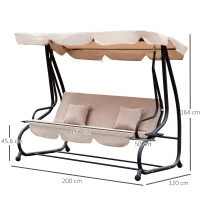 Outsunny Dondolo da Giardino 3 Posti Convertibile in Letto a Dondolo, Tetto e Struttura in Acciaio, 200x120x164cm Marrone Chiaro(m-3)