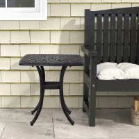 Outsunny Cast Aluminium Bistro Table, Outdoor Square Side Table with Umbrella Hole, Garden Table for Balcony, Bronze Tone(m-7)