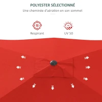 Outsunny Parasol rectangulaire inclinable 2x3 m avec manivelle toile polyester imperméabilisée haute densité 180g/m² rouge(m-7)