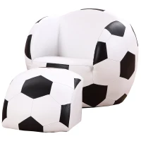 HOMCOM Kindersessel inkl. Hocker Kindercouch Kindersofa Fußball Kinderzimmer Sitzmöbel Weiß Schwarz für 3-7 Jahre alt(m-1)