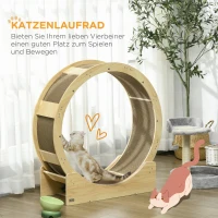 PawHut Katzenlaufrad 91 cm Katzenrad 91 cm mit Bremse, Kratzbrett, Eiche(m-4)