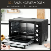 HOMCOM Mini-Oven Toasteroven, 1 Bakplaat, 1 Grillrek, Timer-functie, Zwart(m-4)