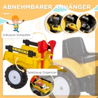 HOMCOM Kinderbagger, beweglicher Baggerarm & Schaufel, koppelbarer Anhänger, Stahlrahmen, gelb, 163 x 42 x 71cm(m-6)