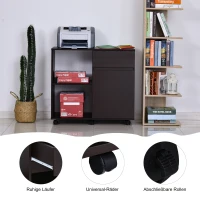 HOMCOM Druckertisch, Druckerständer, Bürowagen, Rollwagen Aktenschrank, Büroschrank mit Schubladen+Schrank, Spanlatte, Braun, 80 x 40 x 73 cm(m-5)