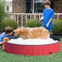 PawHut Piscina Plegable para Perros Gatos Ø160x30 cm Bañera Portátil para Mascotas PVC Antideslizante Múltiples Usos para Interiores y Exteriores Rojo(m-2)