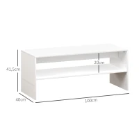 HOMCOM Mesa de Centro Mesa Auxiliar con Compartimento Abierto Mesa de Café 100x40x41,5 cm Blanco Brillante(m-3)