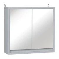 HOMCOM Armadietto Bagno con Specchio a 2 Ante, Specchio Bagno Contenitore con Ripiano Regolabile in Legno, 48x14.5x45cm, Grigio(m-1)
