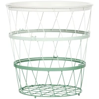 HOMCOM Mesita Auxiliar con Tapa Cesta de Alambre Apilable de Acero para Dormitorio Baño Salón Ø39,5x40,8 cm Verde(m-10)