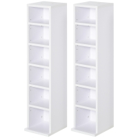 HOMCOM 204 CD Media Display Shelf Unit Set of 2 Blu-Ray Tower Rack w/ Adjustable Shelves Bookcase Storage Organiser, White