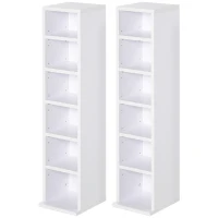 HOMCOM 204 CD Media Display Shelf Unit Set of 2 Blu-Ray Tower Rack w/ Adjustable Shelves Bookcase Storage Organiser, White(m-1)