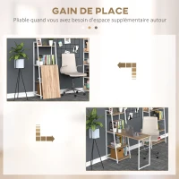 HOMCOM Bureau Pliable Rabattable - Bureau bibliothèque 2 en 1-4 étagères - Imitation Bois chêne Clair métal Blanc(m-4)