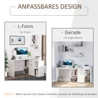 HOMCOM Eckschreibtisch Esstisch Computertisch Bürotisch Winkelschreibtisch Regal L-Form 120 x 115 x 76 cm, I-Form 191 x 50 x 76 cm, Weiß, MDF+Metall(m-4)