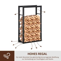 HOMCOM Kaminholzregal Metall 60 x 25 x 100 cm Brennholzregal Stapelhilfe Stahlrahmen bis 100kg Kaminholzunterstand Outdoor Holzregal Feuerholzregal für Garten Terrasse Außen Schwarz(m-5)