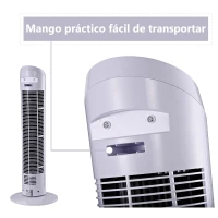 HOMCOM Ventilador de Torre Oscilante 70° Tower Fan Columna Ventilador de Pie Potencia 45W 3 Velocidad Asa de Transporte Hogar Oficina φ27x75cm Blanco(m-5)