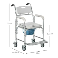 HOMCOM 3-in-1 Shower Commode Wheelchair, with Wheels - Grey(m-3)