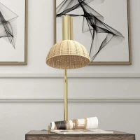 HOMCOM Tischlampe mit Rattan-Lampenschirm, Metallrahmen, inkl. LED-Birne, Farbe: Bronze+Rattan(m-8)