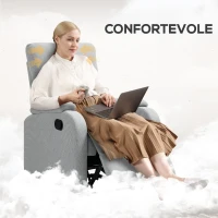 HOMCOM Poltrona Reclinabile Manualmente a 60° Extra Imbottita in Tessuto con Poggiapiedi, Grigio(m-6)