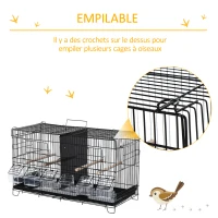 PawHut Cage à oiseaux dim. 59,5L x 26,5I x 39,5H cm mangeoires perchoirs 4 portes plateau excrément amovible + poignée transport métal PP noir(m-7)