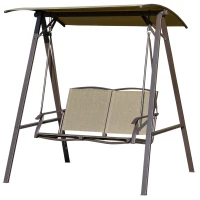 Outsunny Dondolo da Giardino 2 Posti con Tettuccio Regolabile, Struttura in Metallo e Seduta in Poliestere e Rete Traspirante, 147x125x170cm, Marrone(m-10)