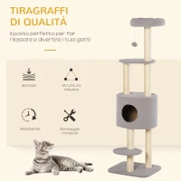 PawHut Albero Tiragraffi Robusto per Gatti con 5 Livelli, Cuccia, Casetta, Giochi e Corda Sisal, Grigio e Beige Max 30kg(m-4)