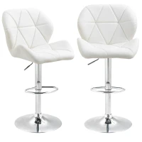 HOMCOM Set 2 Sgabelli da Bar con Altezza Regolabile, Base in Metallo e Seduta in Pelle PU, Sgabelli con Schienale e Poggiapiedi, 51.5x57.5x93-114.5cm, Bianco(m-10)