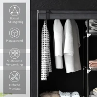 HOMCOM Schrank aus Stoff, Aufbewahrungslösung, 6 Regale, 1 Kleiderstange, Schwarz(m-6)