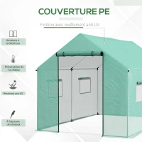 Outsunny Serre de jardin tunnel 2 x 3m, 6m² avec porte enroulable, 4 fenêtres, - Acier galvanisé PE Haute densité Vert(m-4)