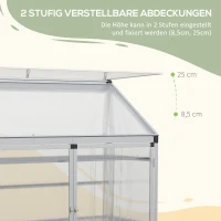 Outsunny Gewächshaus mit Fundamentrahmen, Polycarbonat-Gehäuse, 2 Regalböden, Aluminiumrahmen, 131 x 58 x 139,5 cm(m-6)