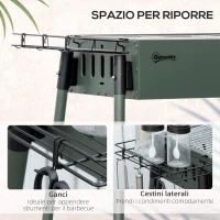 Outsunny Barbecue a Carbonella con 2 Griglie e Cestini Laterali, 94x39x70cm, Verde Scuro(m-6)