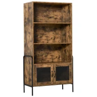 HOMCOM Mobile Libreria Design Industriale con Ripiani e Armadietto in Legno e Metallo, Marrone Rustico e Nero, 81x40x160cm(m-1)