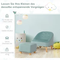 HOMCOM Kindersessel mit Ottomane für Kinder von 3 bis 5 Jahren Niedliches Design Samtoptik 51 cm x 51 cm x 50 cm Grün(m-6)