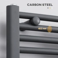 HOMCOM Curved Heated Towel Rail, Hydronic Bathroom Ladder Radiator Towel Warmer For Central Heating 600mm x 1200mm, Grey(m-5)