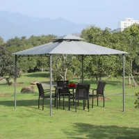 Outsunny 3x3(m) Outdoor Patio Gazebo Steel Canopy Tent Pavilion 2-Tier Roof Top Garden Sunshade Grey(m-2)