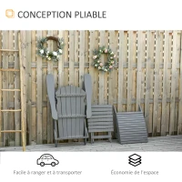 Outsunny Fauteuil de Jardin Adirondack Pliable avec Repose-Pied et Table Basse Bois Sapin traité Gris(m-4)