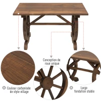 Outsunny Table Basse de Jardin Style Rustique Chic piètement Roues Charette Bois Sapin traité carbonisation(m-5)