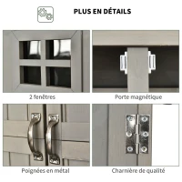 Outsunny Abri de Jardin en bois Armoire de Jardin dim. 127,5L x 50l x 164H cm 2 étagères 2 Portes 2 fenêtres Toit bitumé étanche Bois Massif Sapin pré-huilé Gris(m-7)