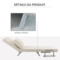 HOMCOM Fauteuil chauffeuse canapé-lit Convertible 1 Place déhoussable Grand Confort Coussin Pieds accoudoirs(m-7)
