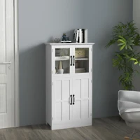 HOMCOM Buffet de cuisine armoire multi-rangements 2 placards, portes en verre, 4 étagères en bois blanc(m-2)