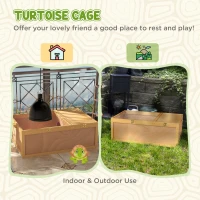 PawHut 94 cm Wooden Tortoise House Turtle Habitat Small Reptile Cage Enclosure with Two Room Yellow(m-6)