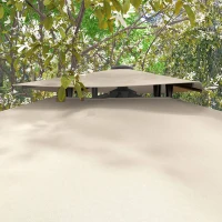 Outsunny Sombrilla de Jardín 300x300 cm Parasol de Aluminio con Manivela Poste Giratorio 360° Doble Techo Inclinable Caqui(m-8)